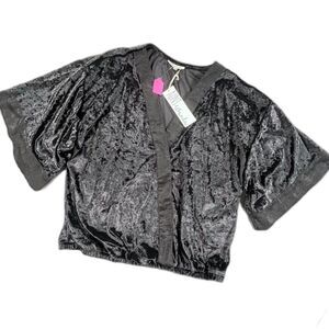 NWT Aunt Wanda Crushed Velvet Kimono Sleeve Wrap Top S/M Black Whimsygoth Party